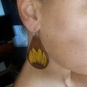 Sunflower leather earrings