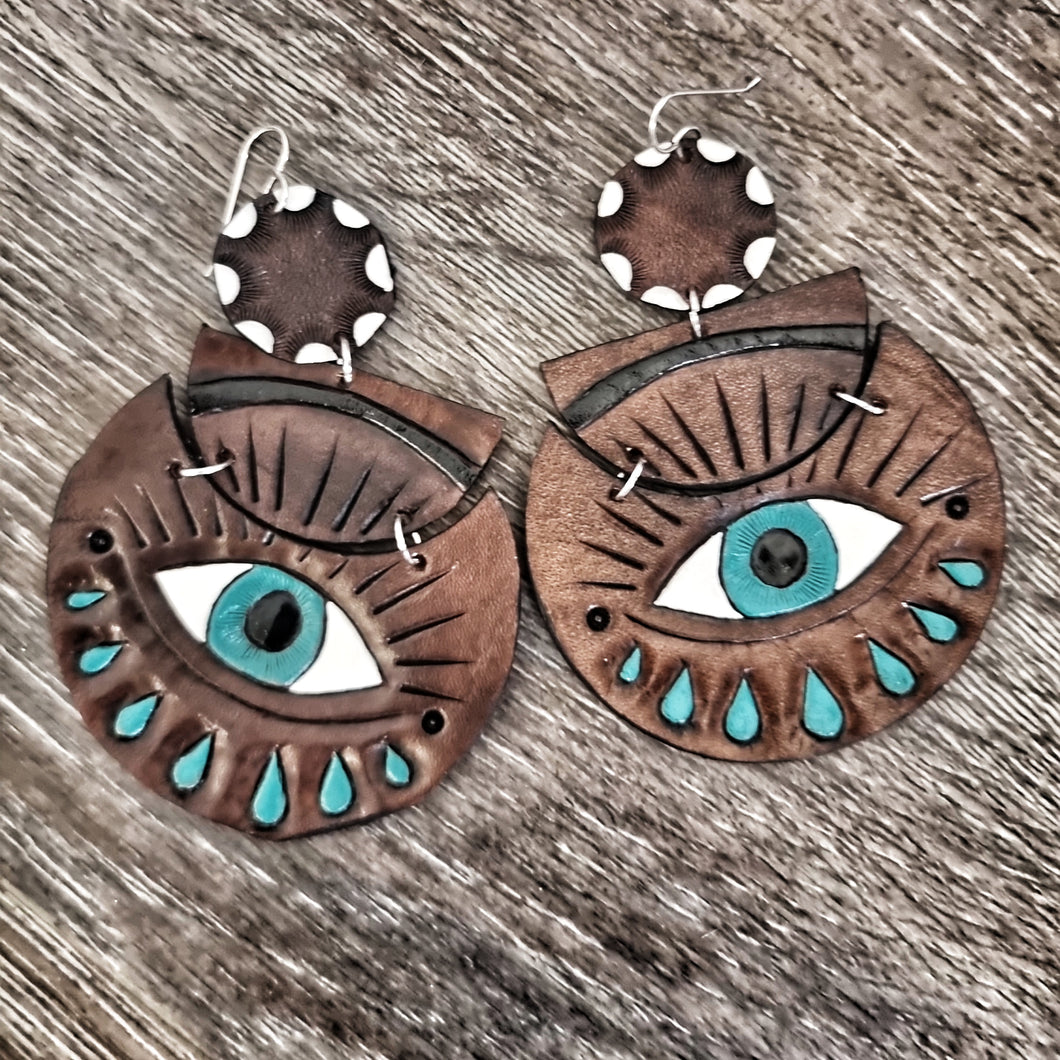 Leather magic eye earrings