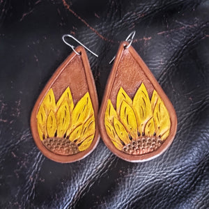 Sunflower leather earrings
