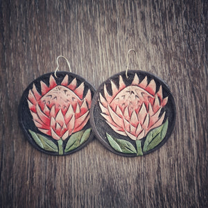 Protea leather earrings